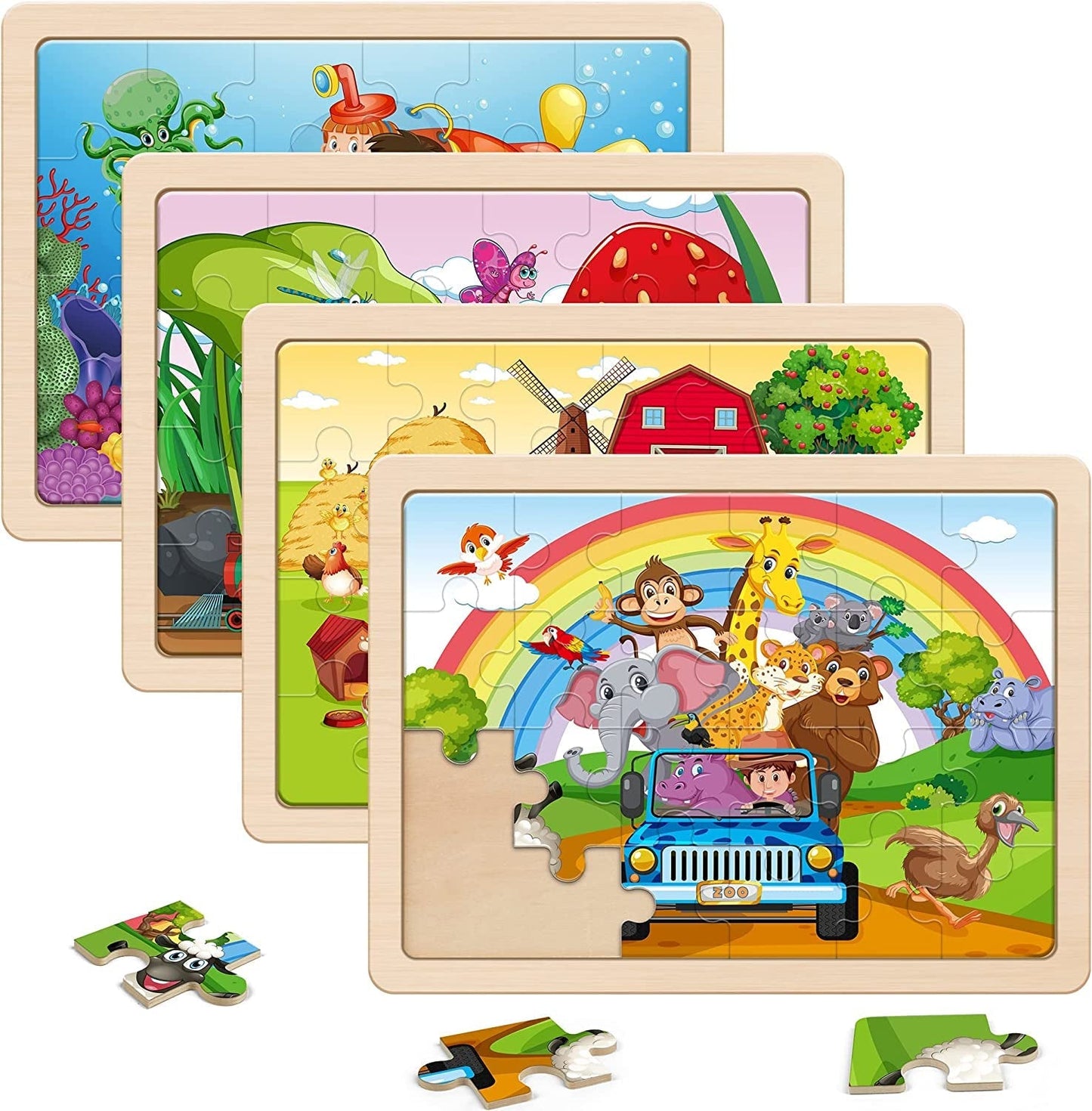 Packs 24 Pcs Wood Jigsaw Puzzles Preschool Educational Brain Teaser