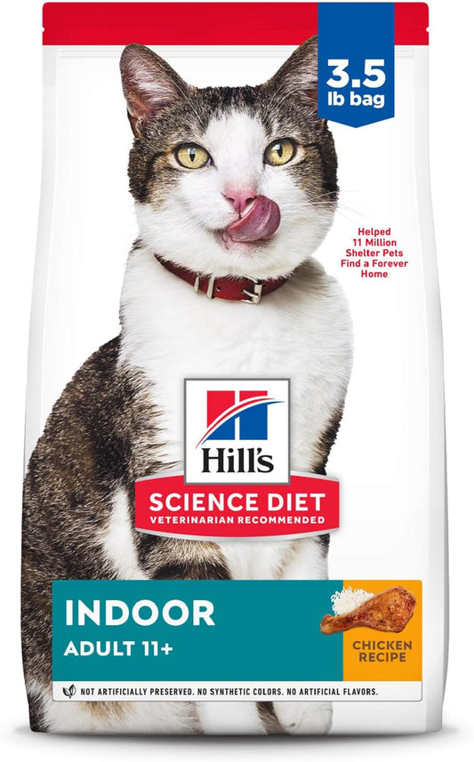 Science Diet Senior Adult 11+ Indoor, Chicken Recipe, Dry Cat Food for Older Cats, 1.58Kg Bag