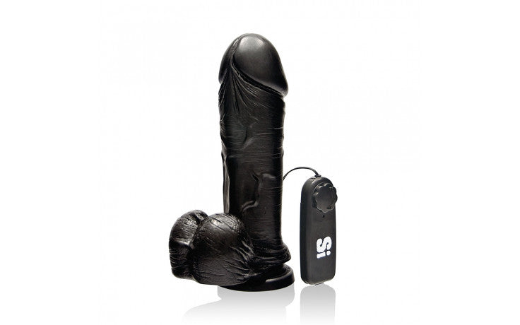 Thick Vibrating Cock w/ Balls and Suction 8in