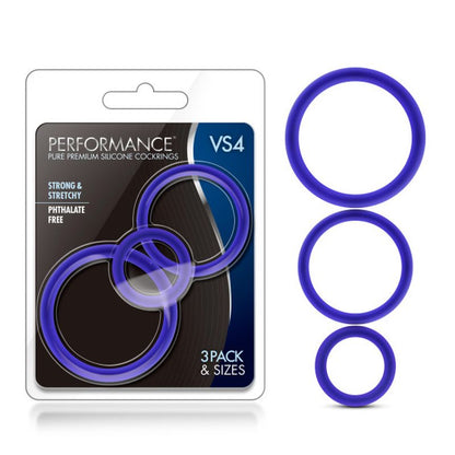 Performance Silicone Cock Ring 3 Pc Set Indigo