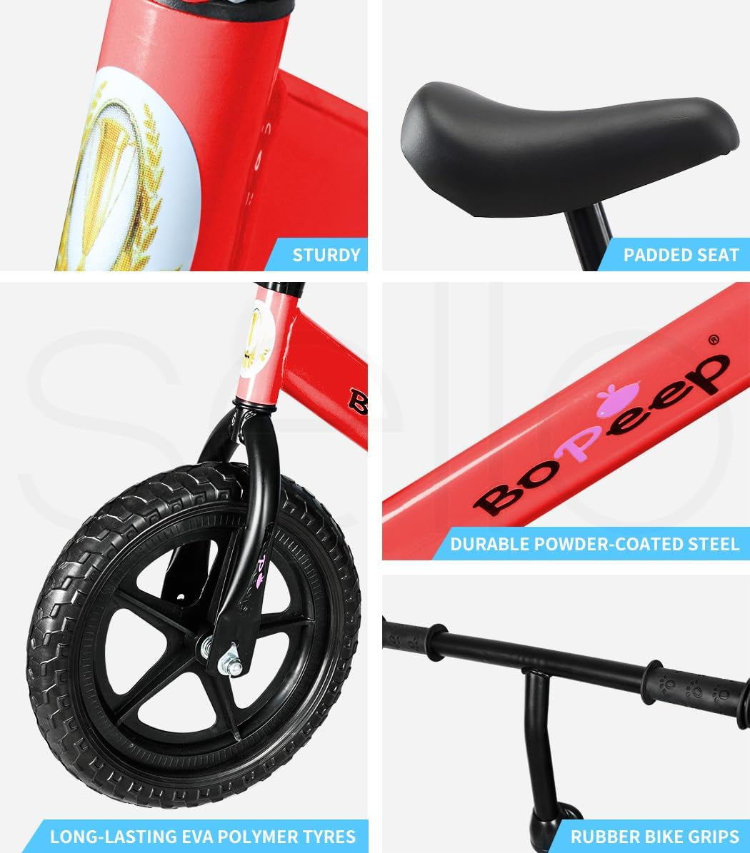 Bopeep Kids Balance Bike Ride on Toys Training Push Bicycle Children Outdoor Safe Lightweight Boys & Girls Adjustable Handlebar Seat EVA Tires(Red)