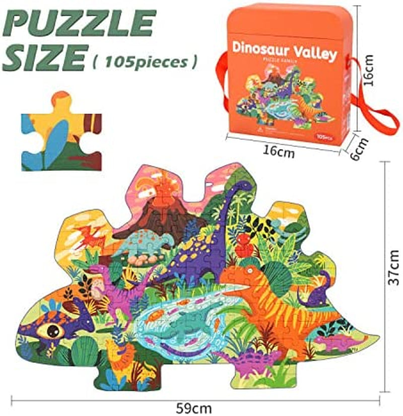 Kids Jigsaw Puzzle Ages 3-8,105 Pieces Dinosaur Floor Puzzle with Storage Bag,Educational Learning Jigsaw Puzzle Toys,Gifts for 3 4 5 6 7 8 Year Old Toddlers Boys Girls Children