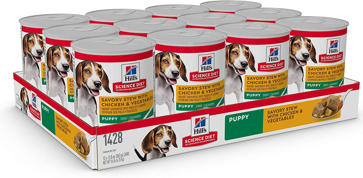 Puppy Wet Dog Food, Savory Stew with Chicken and Vegetables, 363G, 12 Pack, Canned Dog Food