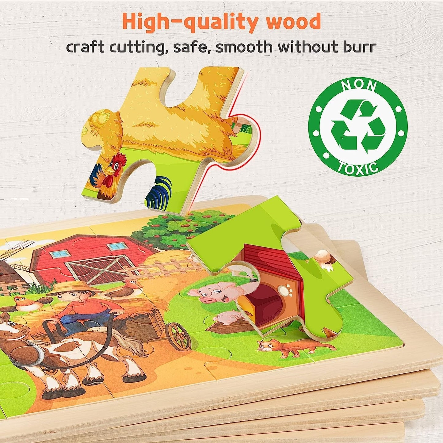 Packs 24 Pcs Wood Jigsaw Puzzles Preschool Educational Brain Teaser