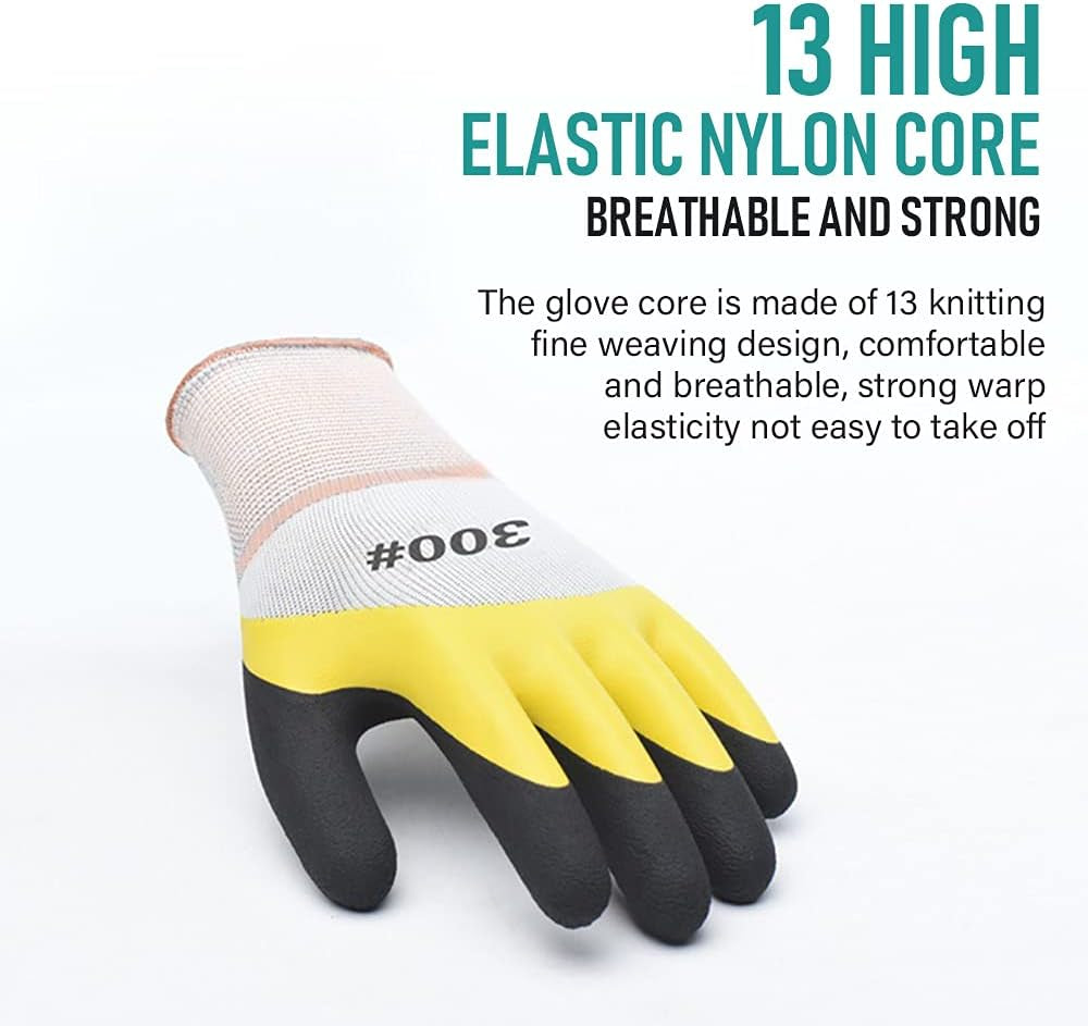 Work Gloves with Latex Coated-Safety Gardening Gloves for Men- Breathable Rubber Coated Garden Gloves-Outdoor Protective Working Gloves Large Size-Porter Mechanic Gloves Construction Gloves for Men