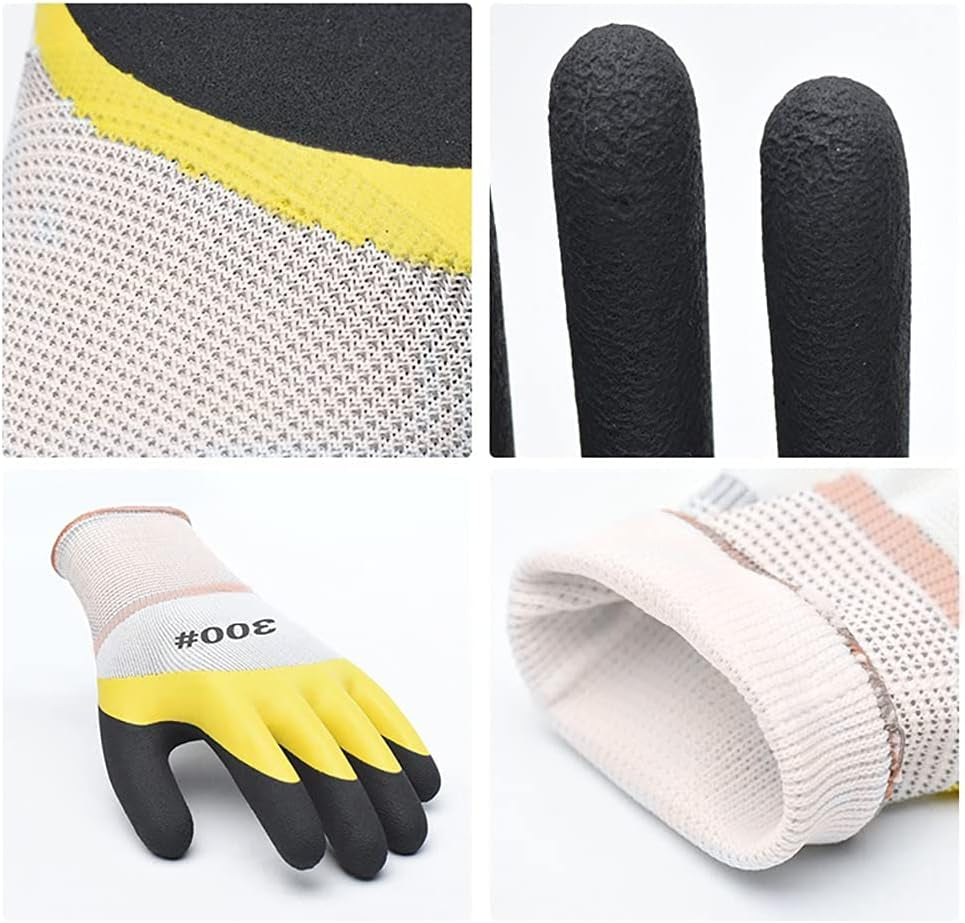 Work Gloves with Latex Coated-Safety Gardening Gloves for Men- Breathable Rubber Coated Garden Gloves-Outdoor Protective Working Gloves Large Size-Porter Mechanic Gloves Construction Gloves for Men