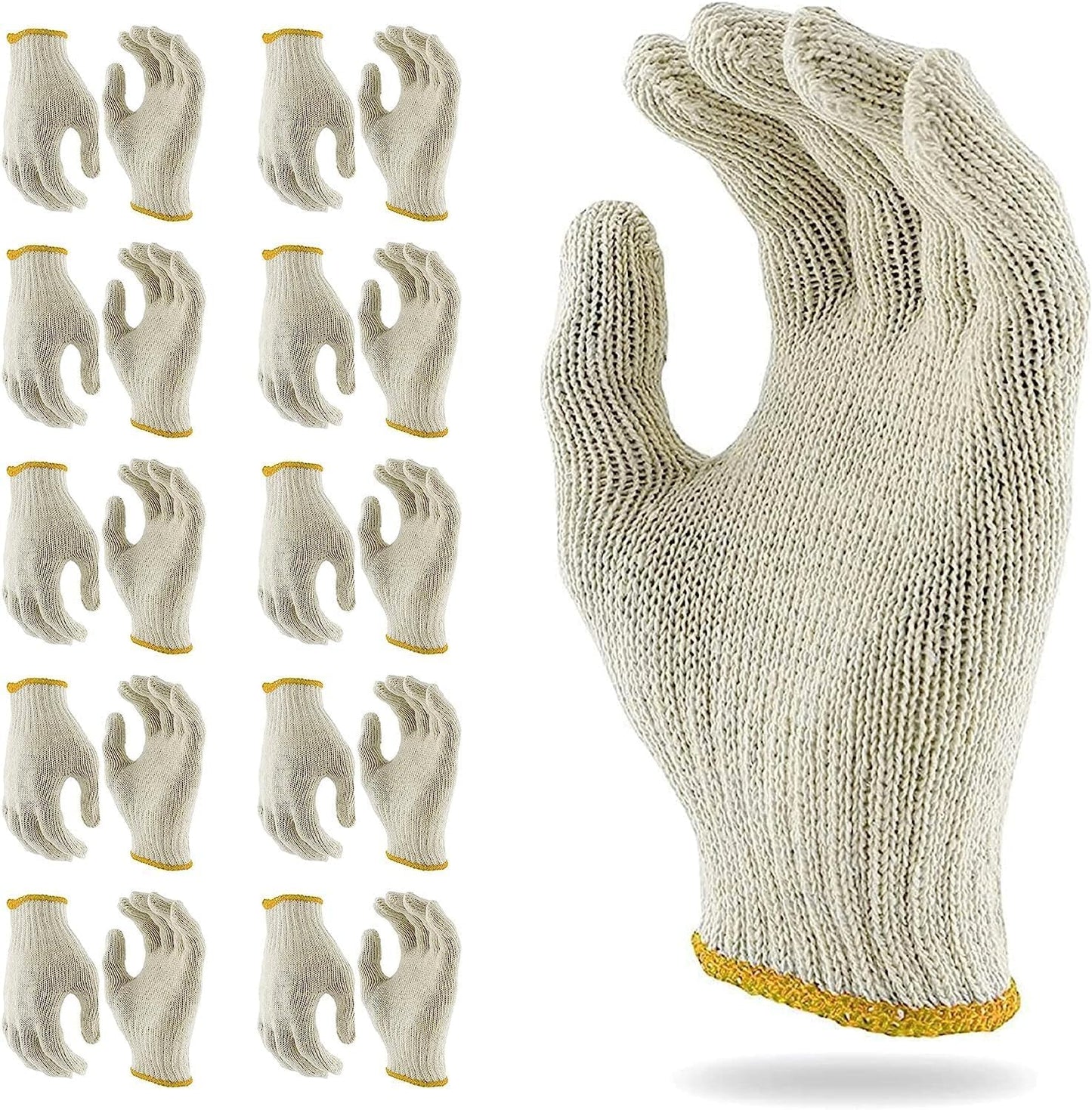 Work Gloves 12 Pairs-Cotton String Knit Cotton Polyester Gloves for Mechanic Industrial Warehouse Gardening BBQ Construction Painter Men & Women（Large-Thick-Economic) $1.58 per Pair