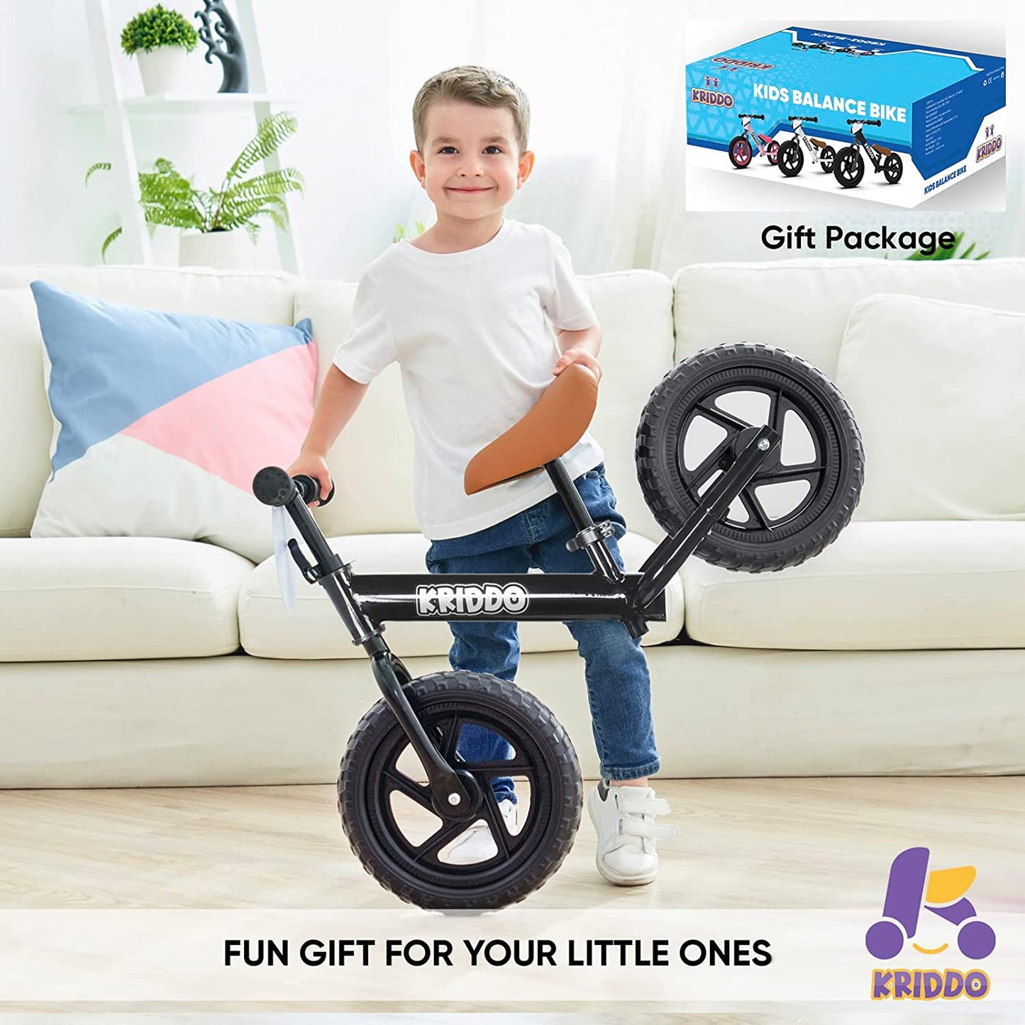 Toddler Balance Bike for Age 18 Months to 5 Years Old, 12 Inch Push Bicycle with Customize Plate (3 Sets of Stickers Included)