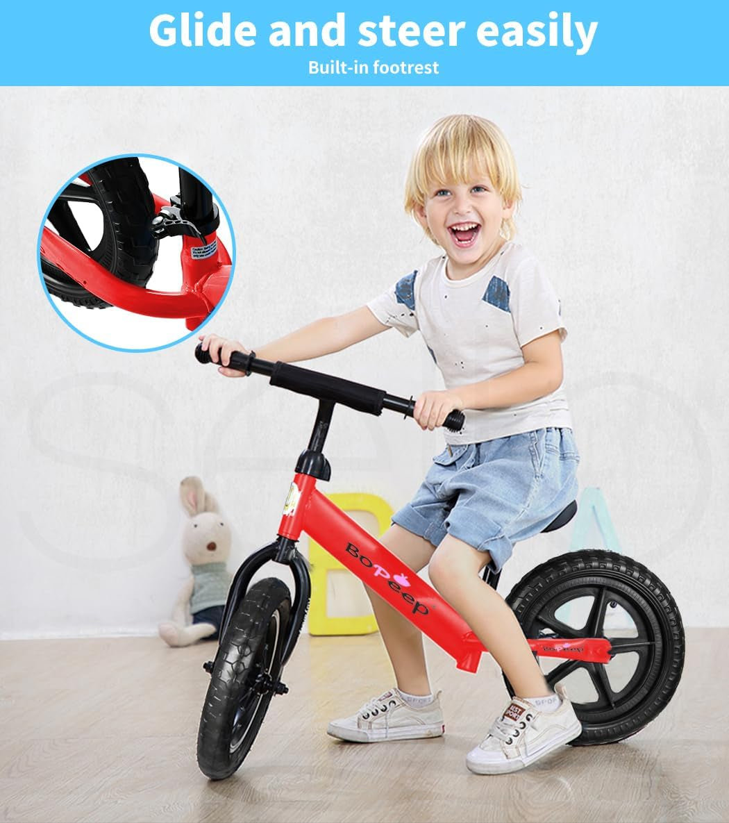 Bopeep Kids Balance Bike Ride on Toys Training Push Bicycle Children Outdoor Safe Lightweight Boys & Girls Adjustable Handlebar Seat EVA Tires(Red)