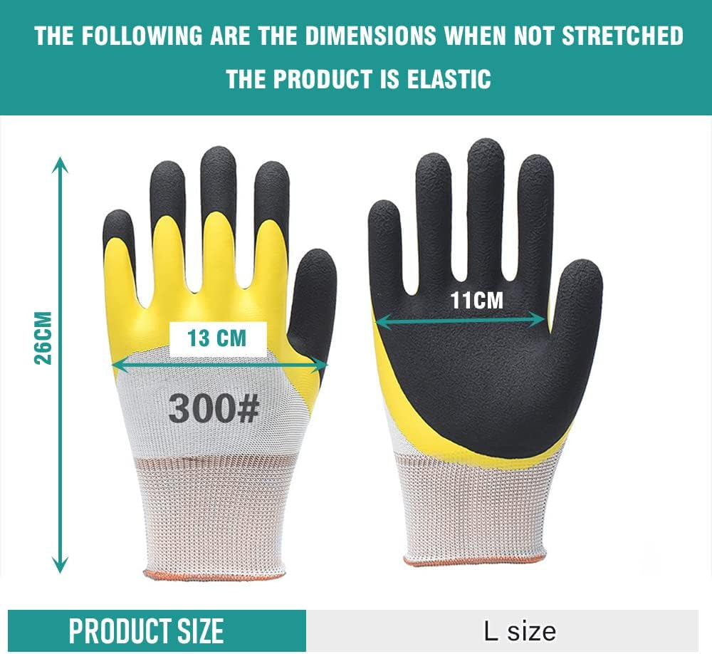 Work Gloves with Latex Coated-Safety Gardening Gloves for Men- Breathable Rubber Coated Garden Gloves-Outdoor Protective Working Gloves Large Size-Porter Mechanic Gloves Construction Gloves for Men