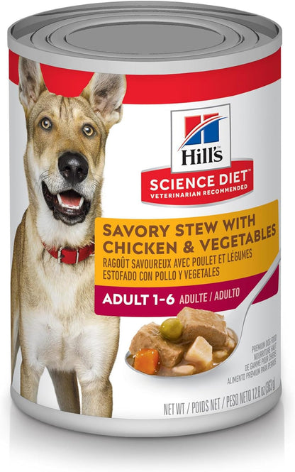 Adult Wet Dog Food, Savory Stew with Chicken and Vegetables, 363G, 12 Pack, Canned