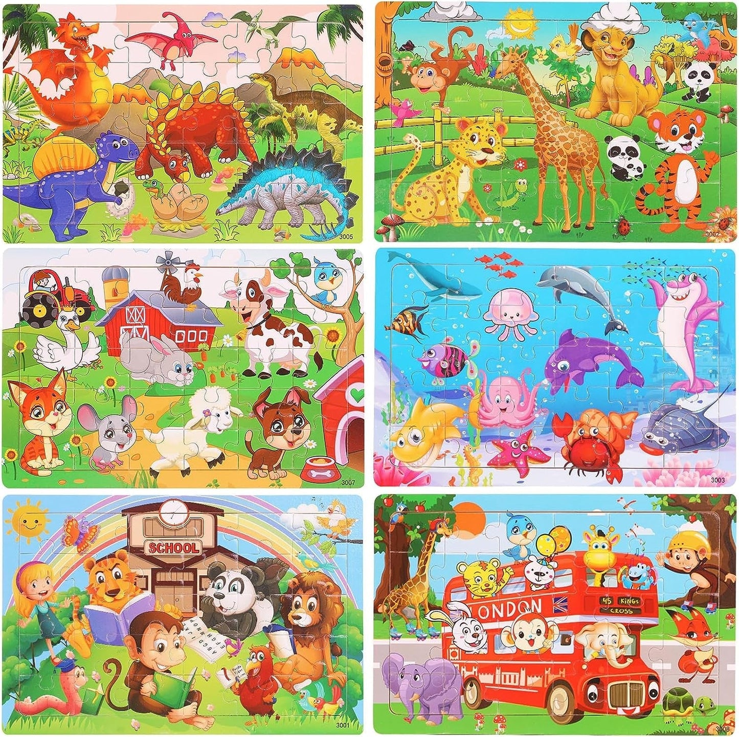 6 Puzzles Wooden Jigsaw Puzzles Set for Kids Age 4-8