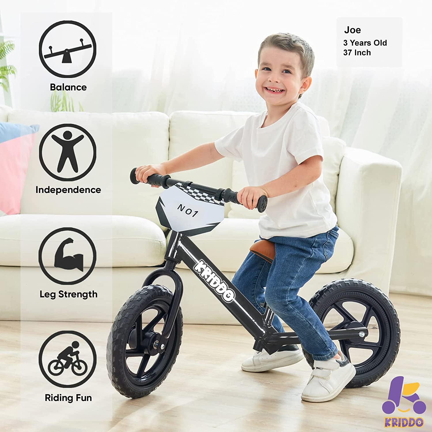 Toddler Balance Bike for Age 18 Months to 5 Years Old, 12 Inch Push Bicycle with Customize Plate (3 Sets of Stickers Included)