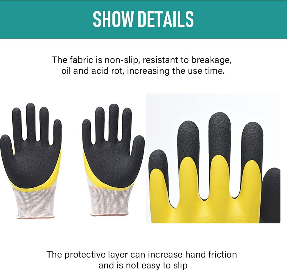 Work Gloves with Latex Coated-Safety Gardening Gloves for Men- Breathable Rubber Coated Garden Gloves-Outdoor Protective Working Gloves Large Size-Porter Mechanic Gloves Construction Gloves for Men