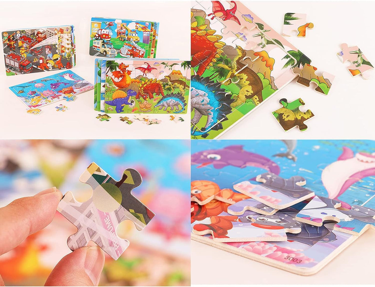 6 Puzzles Wooden Jigsaw Puzzles Set for Kids Age 4-8