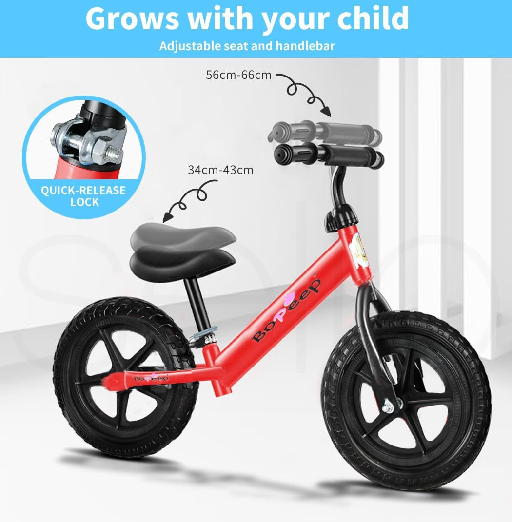 Bopeep Kids Balance Bike Ride on Toys Training Push Bicycle Children Outdoor Safe Lightweight Boys & Girls Adjustable Handlebar Seat EVA Tires(Red)