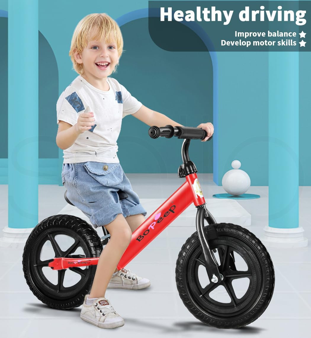 Bopeep Kids Balance Bike Ride on Toys Training Push Bicycle Children Outdoor Safe Lightweight Boys & Girls Adjustable Handlebar Seat EVA Tires(Red)