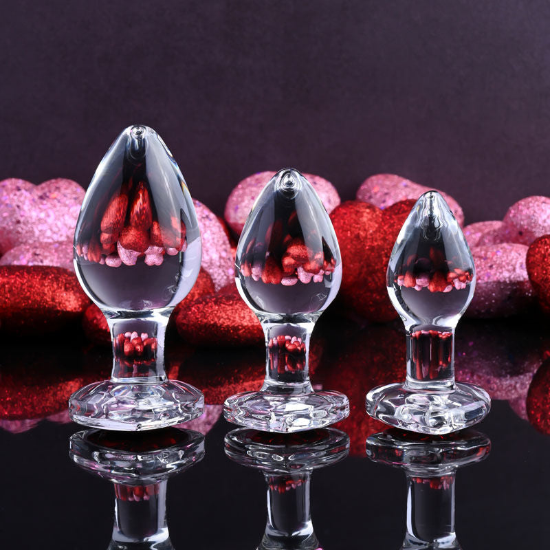 Adam & Eve RED HEART GEM GLASS PLUG SET