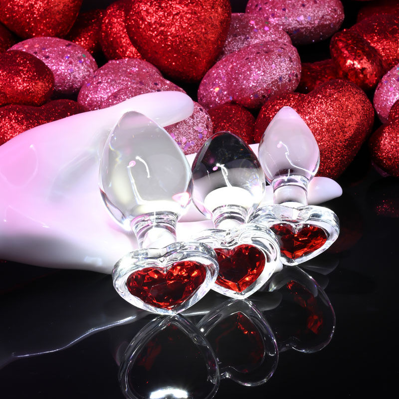 Adam & Eve RED HEART GEM GLASS PLUG SET