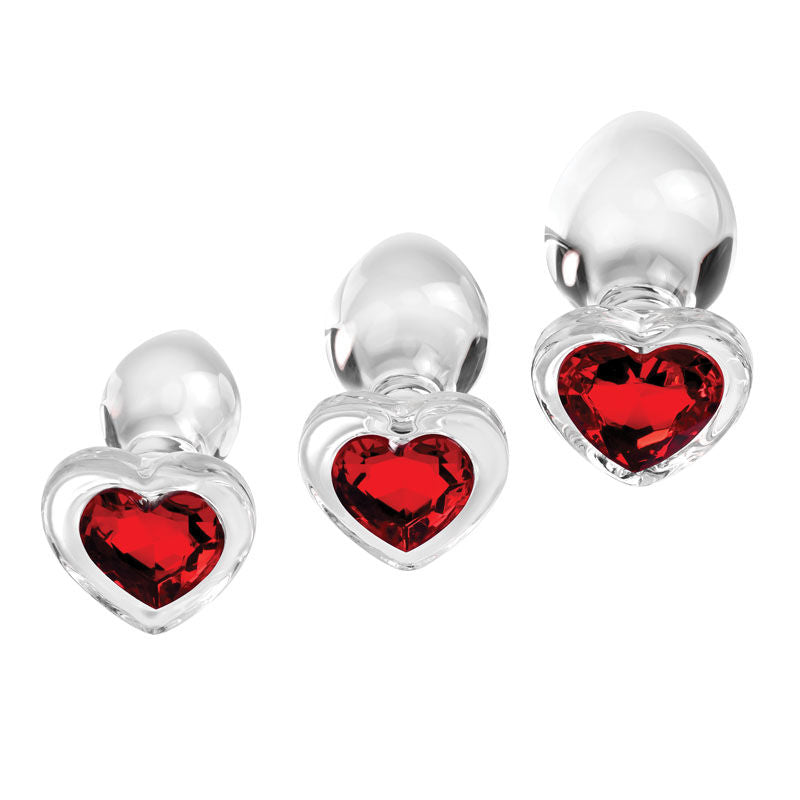 Adam & Eve RED HEART GEM GLASS PLUG SET