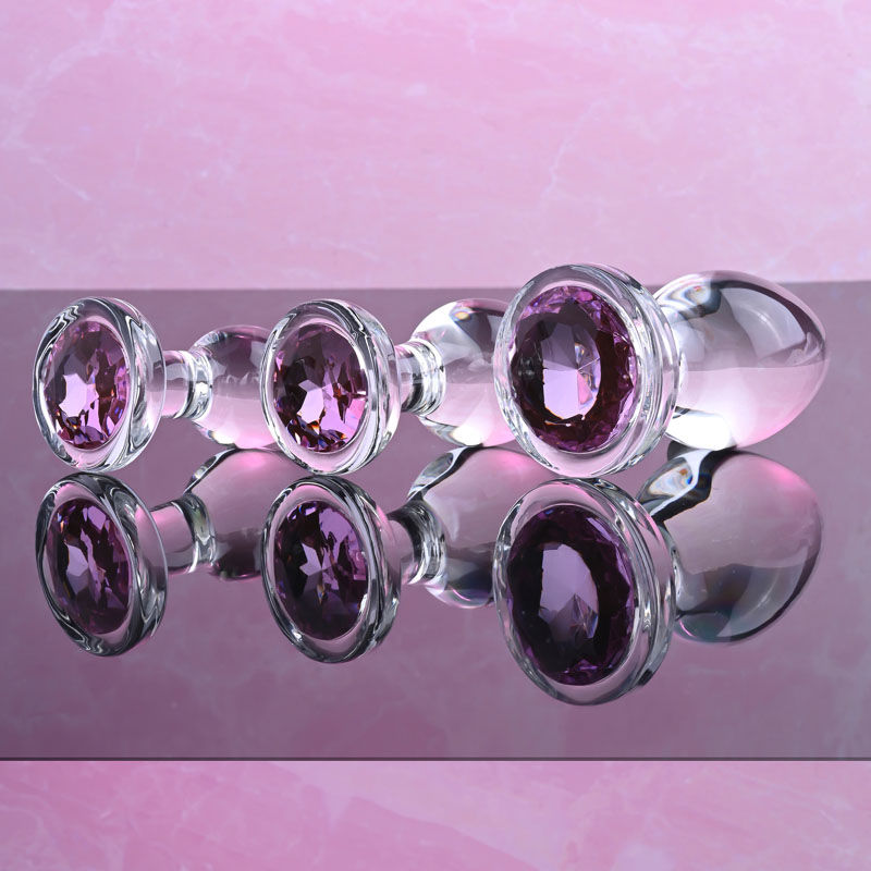 Adam & Eve PINK GEM GLASS PLUG SET