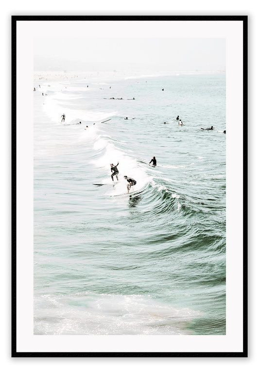 Ocean sea waves surfing and white wash summer portrait busy beach 