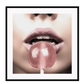 A fashion wall art with a sexy woman's juicy pink lips and pink lollipop.