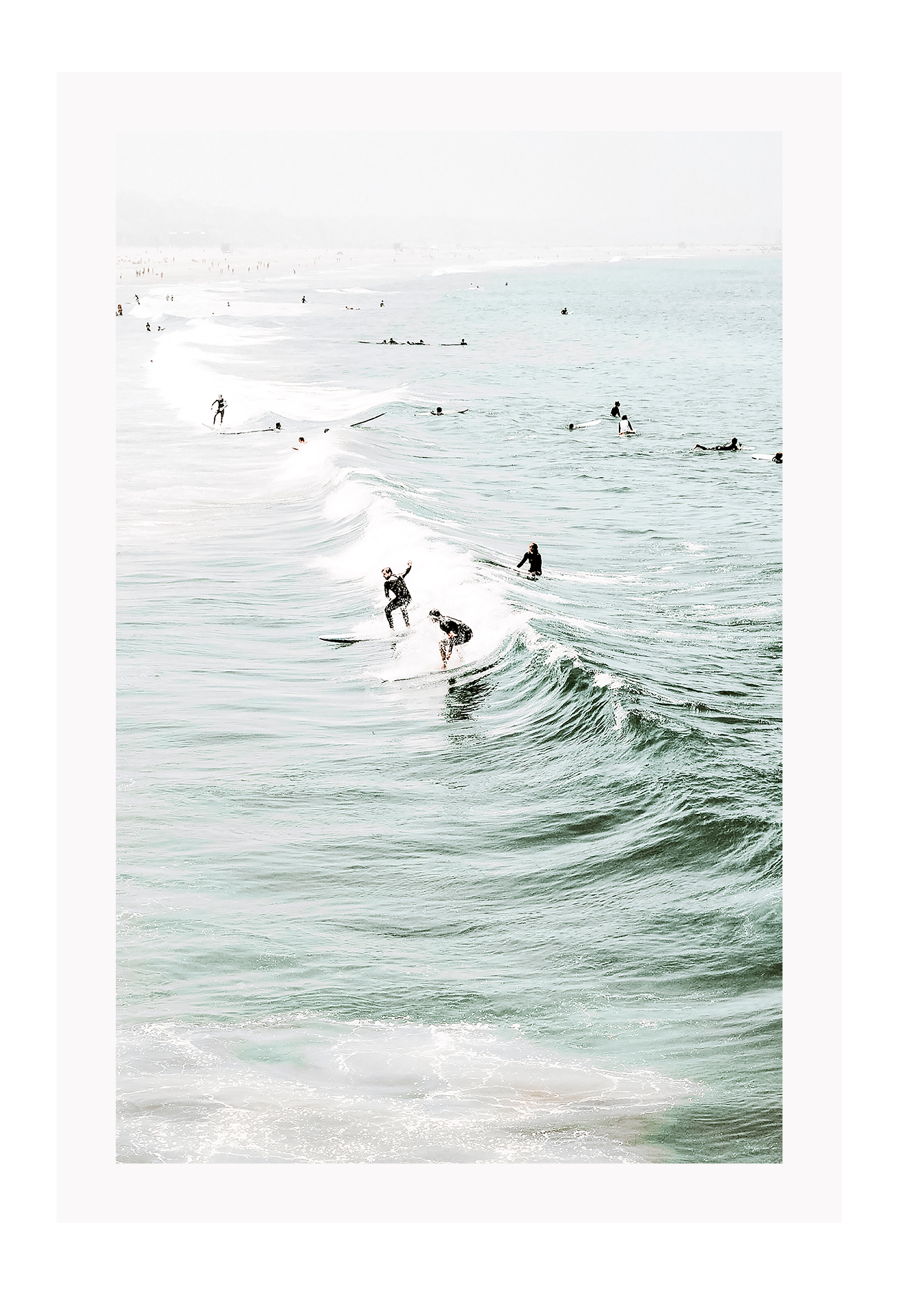 Ocean sea waves surfing and white wash summer portrait busy beach 