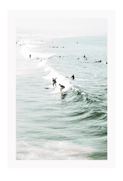 Ocean sea waves surfing and white wash summer portrait busy beach 