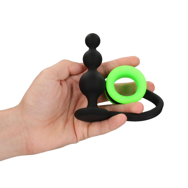 OUCH! Glow In The Dark Beads Butt Plug with Cock Ring