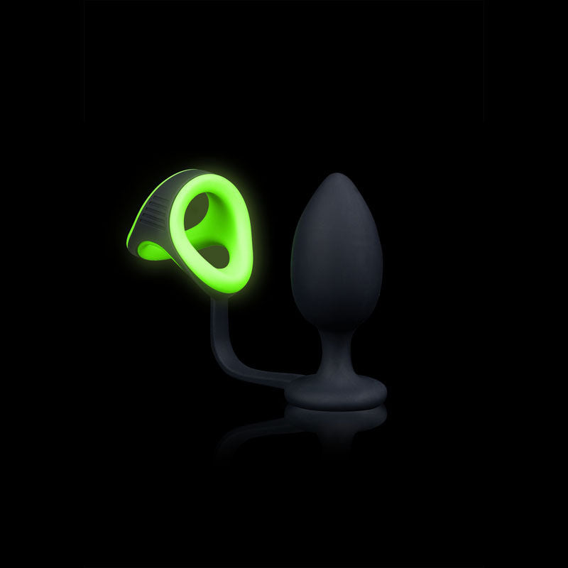 OUCH! Glow In The Dark Butt Plug with Cock Ring & Ball Strap