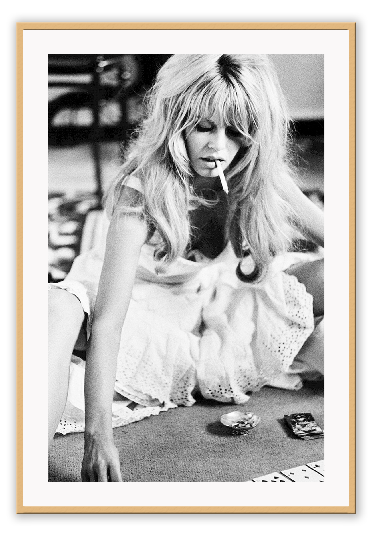 Bardot model celebrity black and white smoking cards playing print portrait blonde sext lingerie