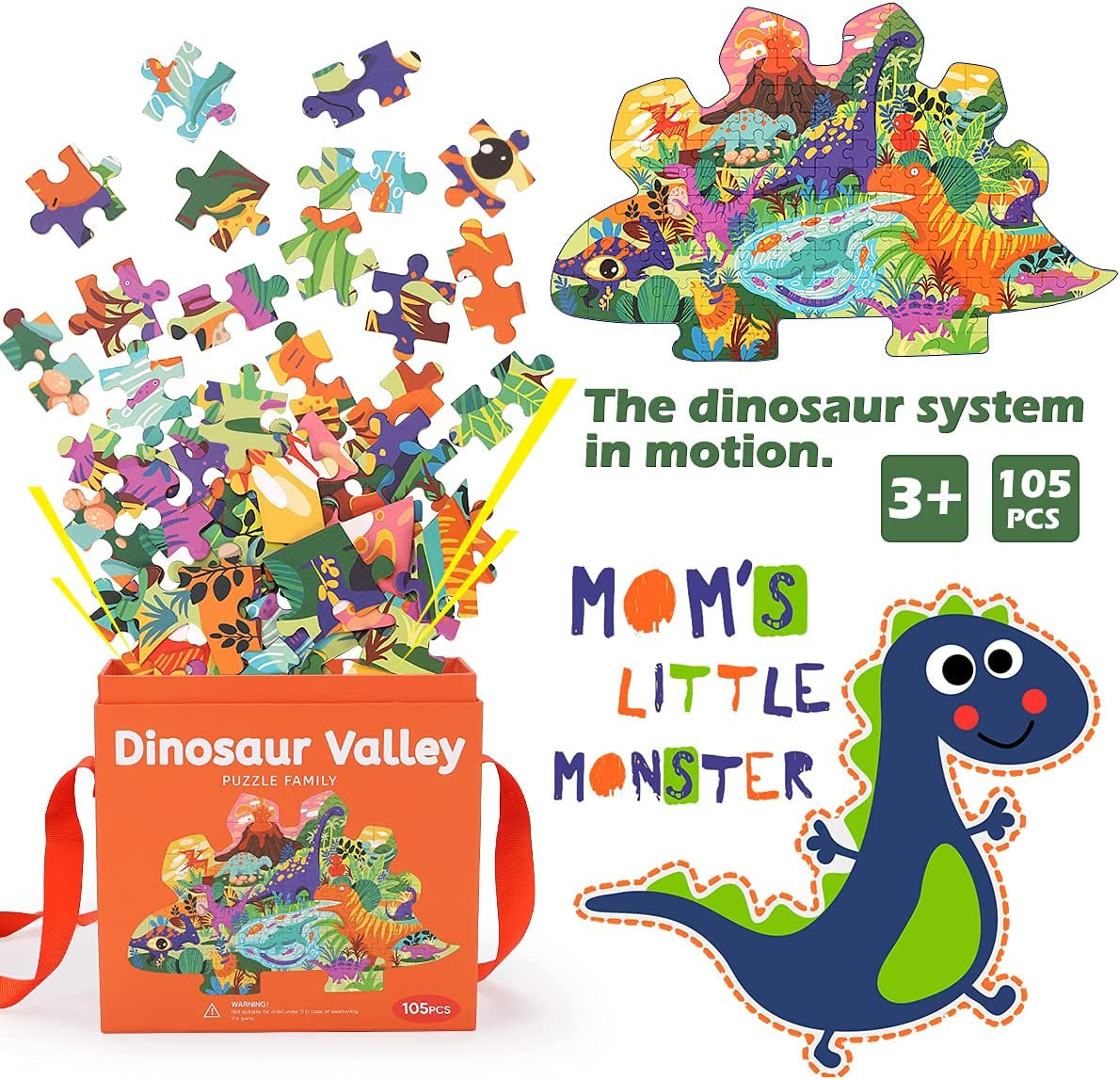 Kids Jigsaw Puzzle Ages 3-8,105 Pieces Dinosaur Floor Puzzle with Storage Bag,Educational Learning Jigsaw Puzzle Toys,Gifts for 3 4 5 6 7 8 Year Old Toddlers Boys Girls Children