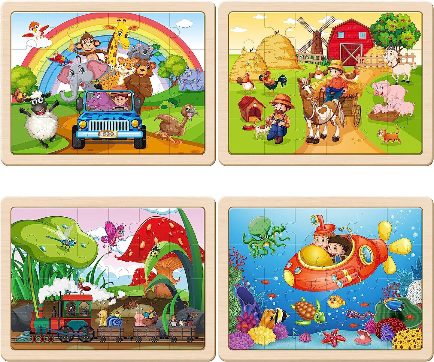 Packs 24 Pcs Wood Jigsaw Puzzles Preschool Educational Brain Teaser