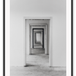 Photography print black and white architechture with minimalistic with decending doorways 