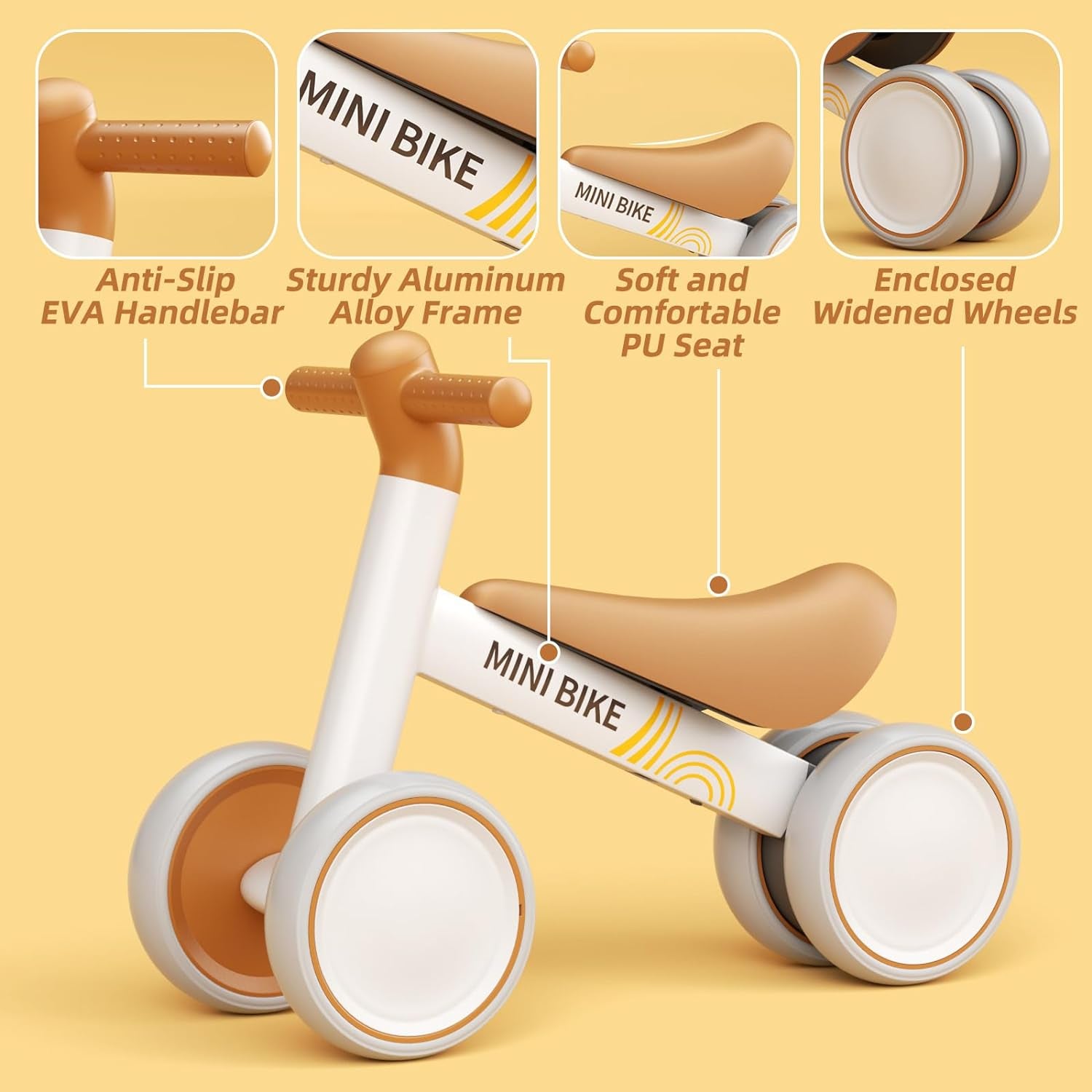 Baby Balance Bike 2 Year Old Ride on Toy for Boy Girl 12-24 Months Toddler Bike Toys Infant Bike No Pedal 4 Wheels First Bike Kids Balance Bike for 1 2 Year Old Toddler Trike