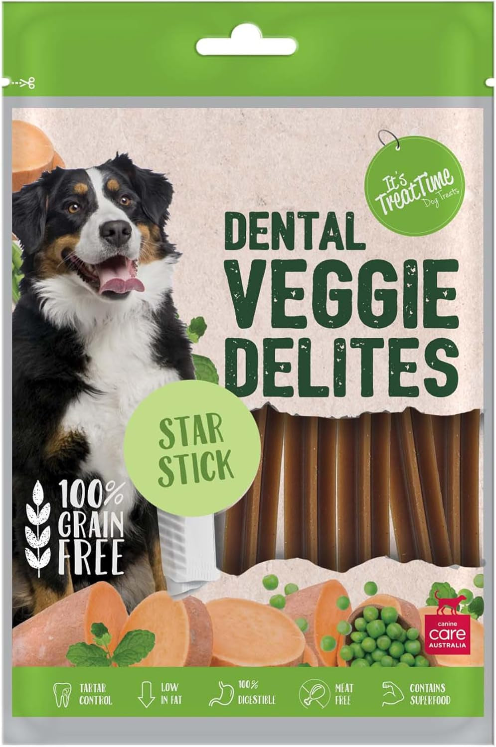 Veggie Delites Star Stick Dog Treat, 115G, Dental Treat, 100% Grain Free, Real Sweet Potato, Meat Free, 100% Digestable, Tartar Control, Suitable for All Dogs