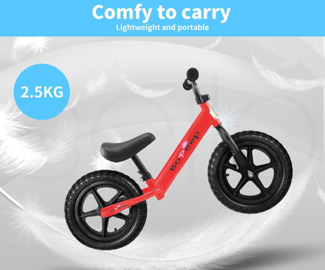 Bopeep Kids Balance Bike Ride on Toys Training Push Bicycle Children Outdoor Safe Lightweight Boys & Girls Adjustable Handlebar Seat EVA Tires(Red)