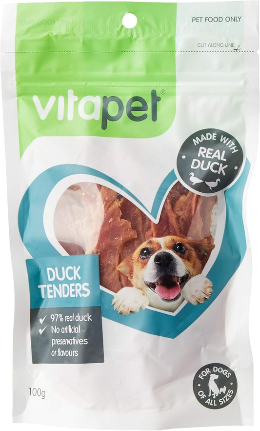 Vita Pet Duck Tenders, Dog Treats, Small/Medium/Large Dogs, Puppies/Adult/Senior, 100G