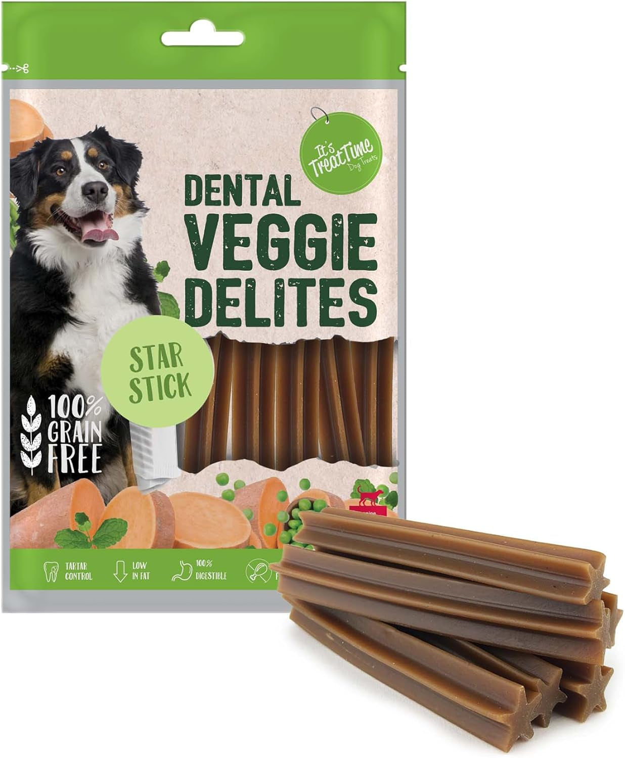 Veggie Delites Star Stick Dog Treat, 115G, Dental Treat, 100% Grain Free, Real Sweet Potato, Meat Free, 100% Digestable, Tartar Control, Suitable for All Dogs