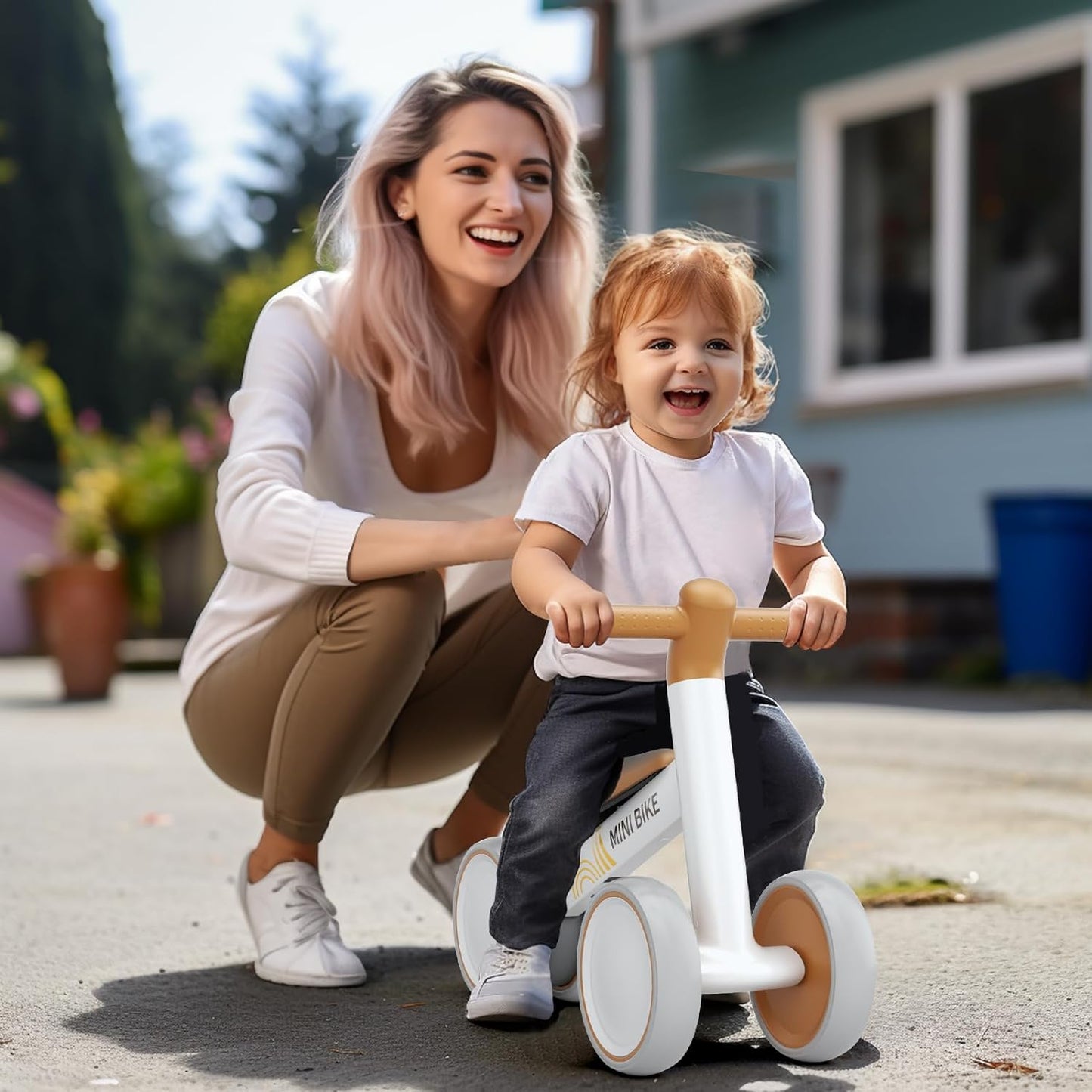 Baby Balance Bike 2 Year Old Ride on Toy for Boy Girl 12-24 Months Toddler Bike Toys Infant Bike No Pedal 4 Wheels First Bike Kids Balance Bike for 1 2 Year Old Toddler Trike