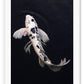 Photography print with white and pink Koi fish with black spots on a black background