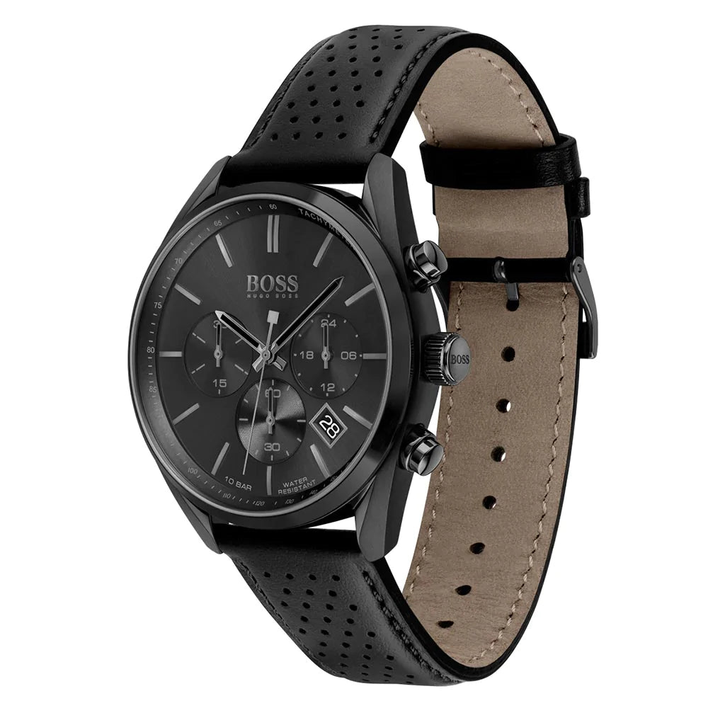 Hugo Boss Black Leather Men's Chrono Watch - 1513880