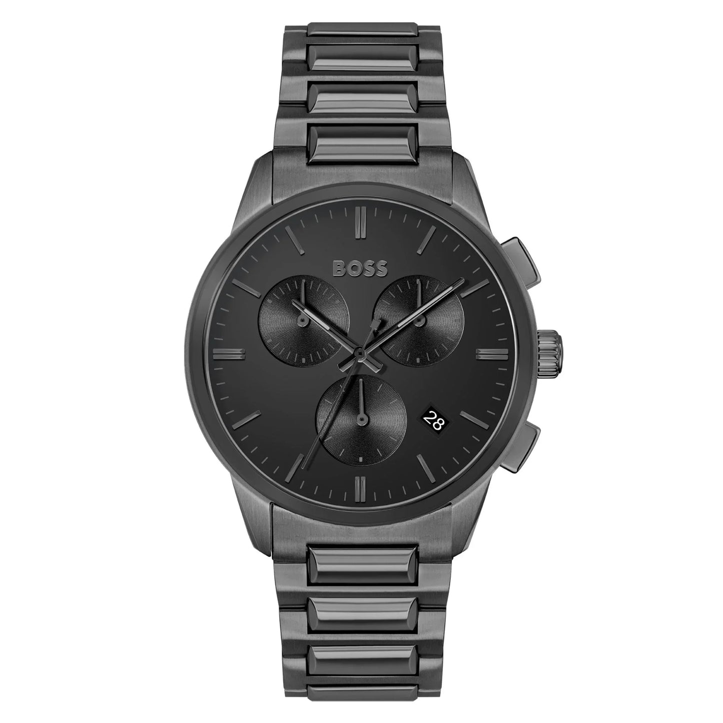 Hugo Boss Grey Steel Black Dial Men's Chrono Watch - 1513929