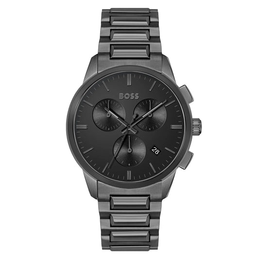 Hugo Boss Grey Steel Black Dial Men's Chrono Watch - 1513929