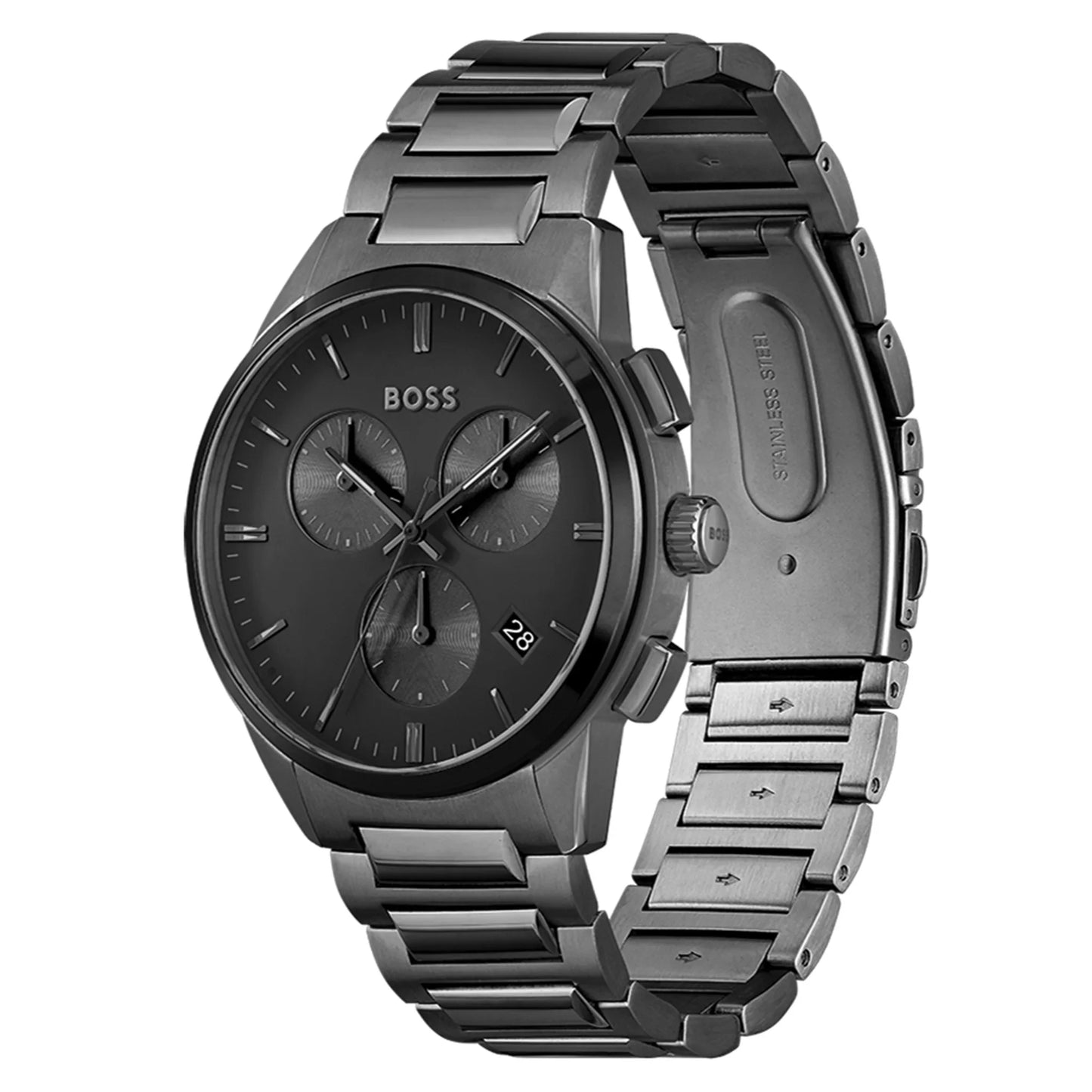 Hugo Boss Grey Steel Black Dial Men's Chrono Watch - 1513929