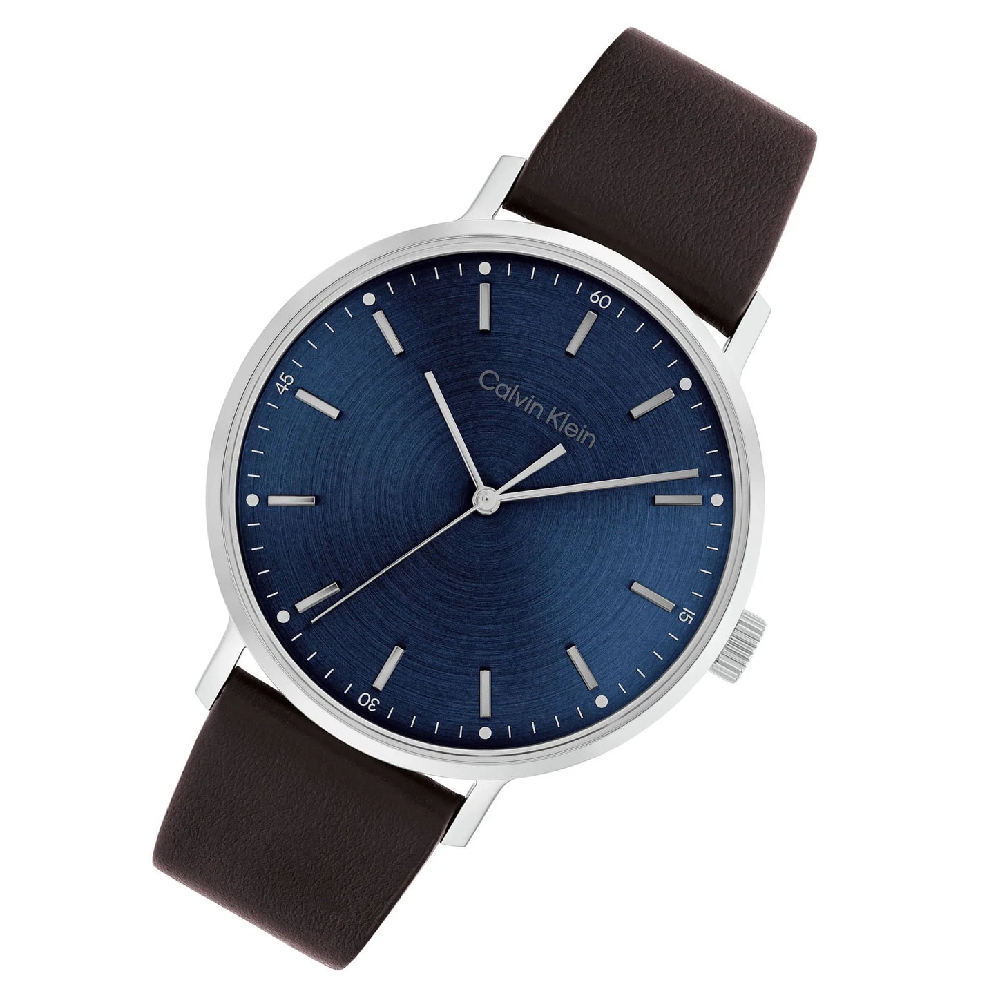 Calvin Klein Dark Brown Leather Blue Dial Men's Watch - 25200052