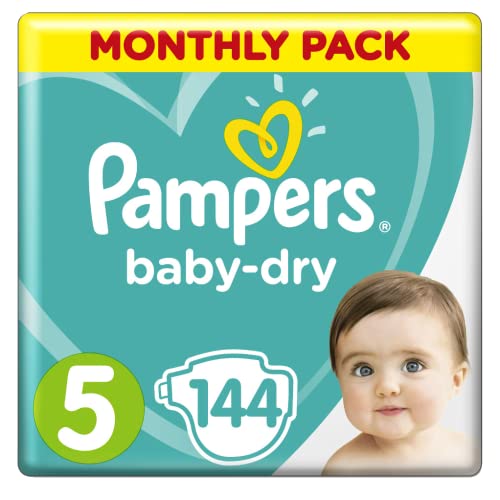 Pampers Baby-Dry Nappies Size 5 Walker, 144 Nappies, 11-16kg, Monthly Pack