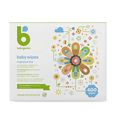 Babyganics Fragrance Free Face, Hand and Baby Wipes, 400 Count, Packaging May Vary