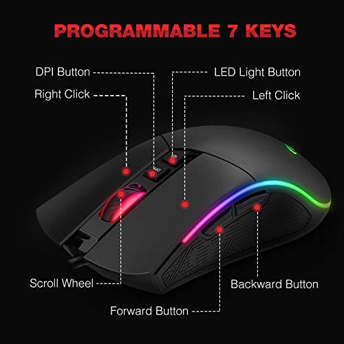 Havit Mechanical Keyboard and Mouse Combo RGB Gaming 104 Keys Blue Switches Wired USB Keyboards with Detachable Wrist Rest, Programmable Gaming Mouse for PC Gamer Computer Desktop